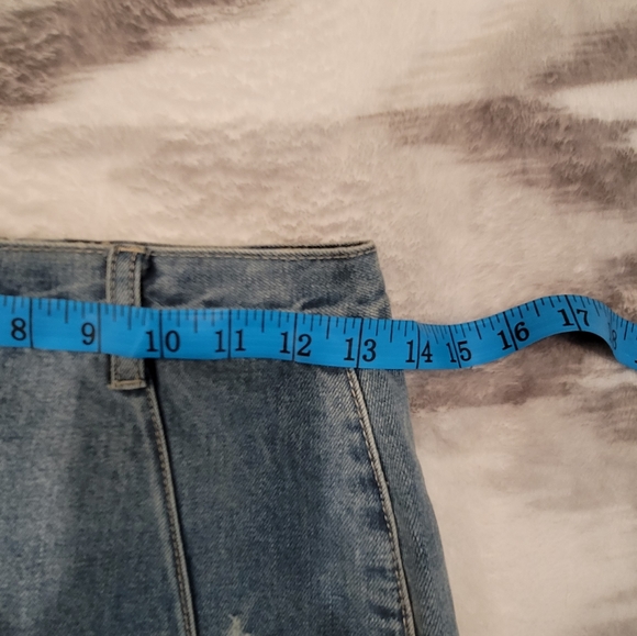 One Teaspoon Denim High Rise Mini Back Slit Distressed Skirt 27 - Picture 7 of 7